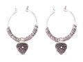Suarti Collection Filigree Silver Heart Charm Hoop Earrings