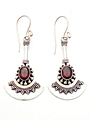 Faceted Garnet Fan Drop Silver Earrings
