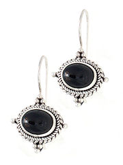 black onyx silver wire earrings