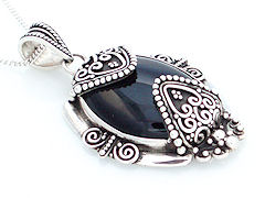 Ornate black onyx silver pendant